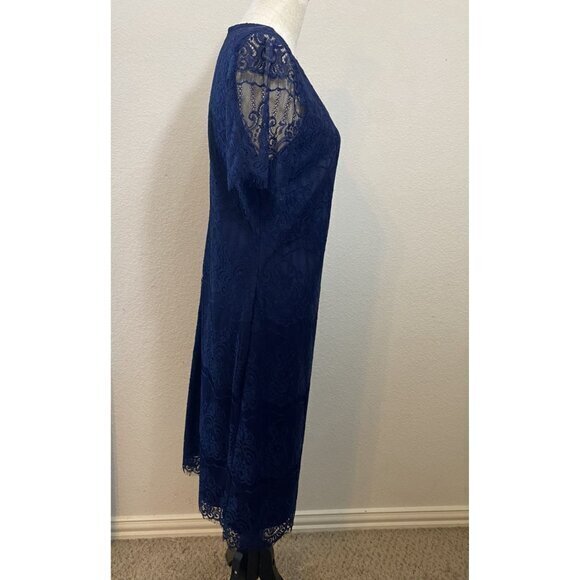 NWT Kensie Navy Blue Lace Overlay Lined Short Sleeve Dress Size 12 - Picture 2 of 12